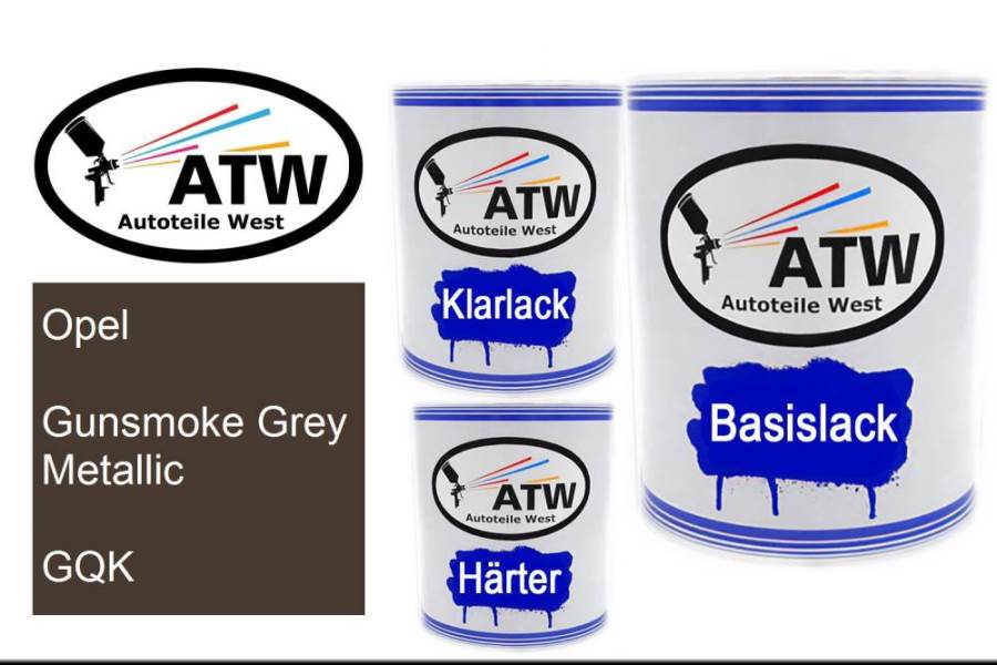 Opel, Gunsmoke Grey Metallic, GQK: 1L Lackdose + 1L Klarlack + 500ml Härter - Set, von ATW Autoteile West.